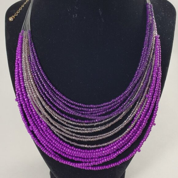 MIXIT Layered Beaded Necklace 20" Luxe Purple, Silver Festival Statement Jewelry - Picture 5 of 11
